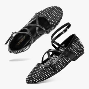 wetkiss Black Rhinestone Mesh Ballet Flats Size 7 NWOT Missing 2 Stones